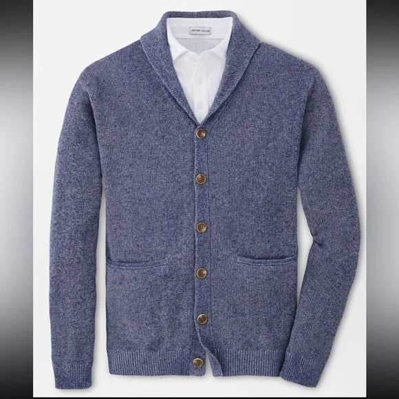 Peter Millar Crown Cotton Hemp Harbor Shawl Cardigan in Windo Blue Size Medium - Picture 2 of 12
